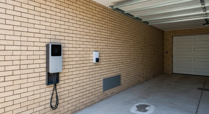 Punto de recarga (wallbox) instalado en garaje mediterráneo en Cabrils